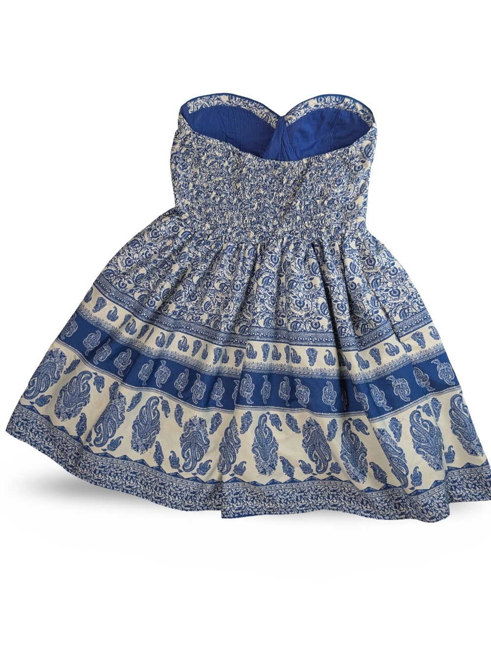 Band Of Gypsies Blue and White Paisley Strapless  Dress Size S Flowy Boho - Picture 3 of 6